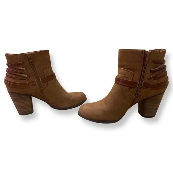 Madden Girl Darla Side Zip Brown Ankle Booties with block heel Size  7.5 - Picture 3 of 9